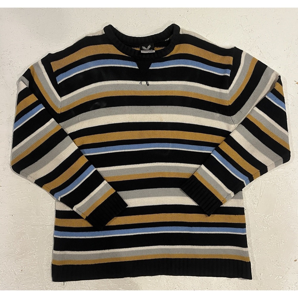 Avirex Long Sleeve Black‎ Blue White Men's Knit Pullover Sweater XXL Flaws